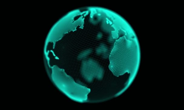 파란색 배경에서 회전하는 녹색 지구. 반복 애니메이션. — 비디오