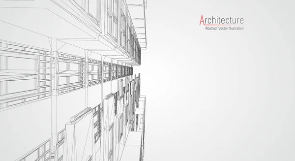 Arquitectura moderna wireframe. Concepto de cableado urbano. Edificio Wireframe ilustración de arquitectura Dibujo CAD . — Archivo Imágenes Vectoriales