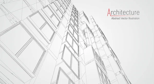 Moderní architektura drátový model. Koncept městských drátový model. Drátový model budovy ilustrace architektury Cad výkresu. — Stockový vektor