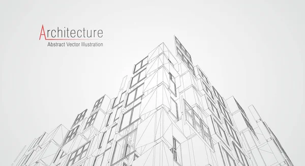 Arquitectura moderna wireframe. Concepto de cableado urbano. Edificio Wireframe ilustración de arquitectura Dibujo CAD . — Vector de stock