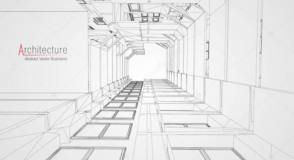 Modern architecture wireframe. Concept of urban wireframe. Wireframe building illustration of architecture CAD