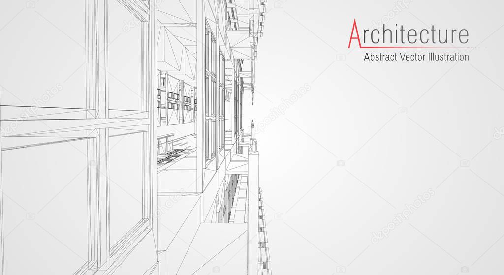 Modern architecture wireframe. Concept of urban wireframe. Wireframe building illustration of architecture CAD