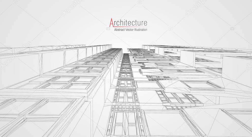 Modern architecture wireframe. Concept of urban wireframe. Wireframe building illustration of architecture CAD