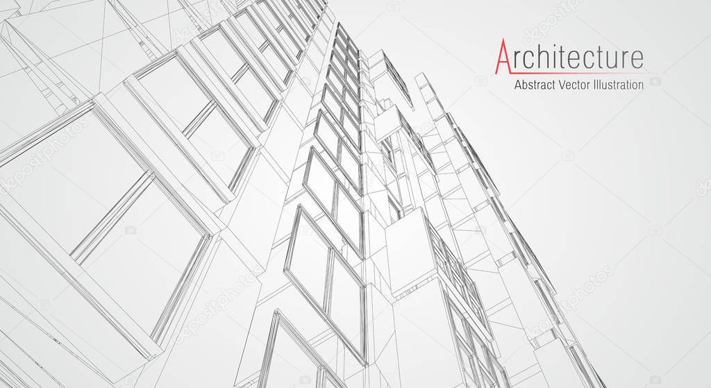 Modern architecture wireframe. Concept of urban wireframe. Wireframe building illustration of architecture CAD