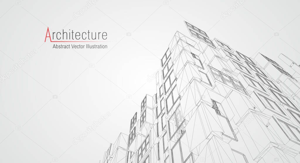 Modern architecture wireframe. Concept of urban wireframe. Wireframe building illustration of architecture CAD