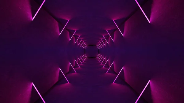 Night club interior lights 3d render for laser show. Glowing lines. Abstract fluorescent background. Neon room corridor background. Light abstract futuristic design. Modern geometric glow interior — Stock Photo, Image