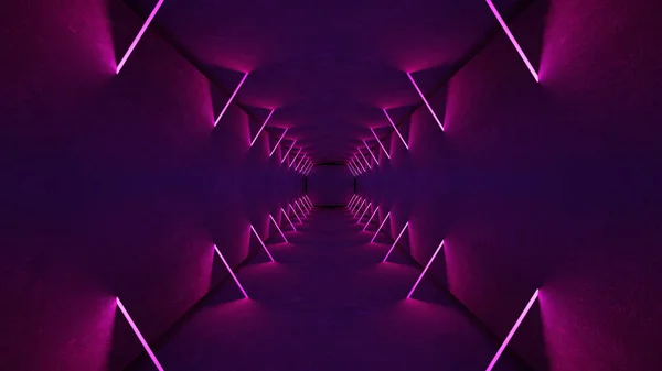 Nachtclub Innenbeleuchtung 3D-Render für Lasershow. Leuchtende Linien. abstrakte fluoreszierende Hintergrund. Neon Zimmer Flur Hintergrund. leichtes abstraktes futuristisches Design. modernes geometrisches Glühen — Stockfoto