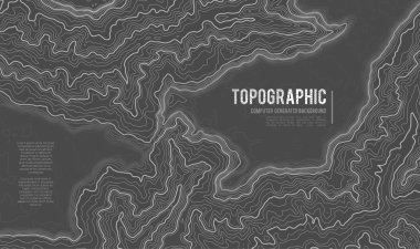 Gri, vektör topografisini belirler. Coğrafi dağ topoğrafyası vektör çizimi. Topografik doku. Arazi vektör alanı haritası. Yükseklik grafiği yükseklik çizgileri. Topografik harita