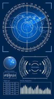 Oyun oluşturma veya görüntü bindirme için Fütüristik kullanıcı arayüzü Hud teknoloji elemanları. Bilimkurgu vektör tasarım seti