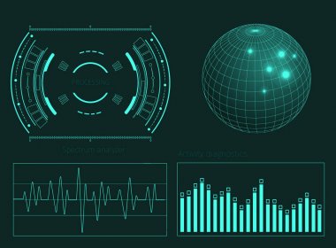 Oyun oluşturma veya görüntü bindirme için Fütüristik kullanıcı arayüzü Hud teknoloji elemanları. Bilimkurgu vektör tasarım seti