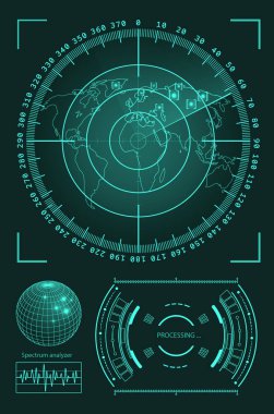 Oyun oluşturma veya görüntü bindirme için Fütüristik kullanıcı arayüzü Hud teknoloji elemanları. Bilimkurgu vektör tasarım seti