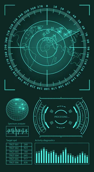 Interfaccia utente futuristica Elementi tecnologici HUD per la creazione di giochi o la sovrapposizione di filmati. Set di progettazione vettoriale fantascientifico — Vettoriale Stock