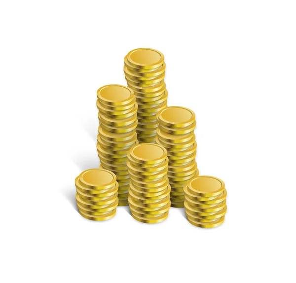 Monety stos wektor ilustracji. Złote monety pieniądze. Oszczędność pieniędzy na przyszłość. — Wektor stockowy
