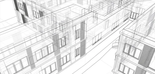 Architektur, großartiges Design für jeden Zweck. 3D-Illustration Architektur Stadt moderne Gebäude Perspektive abstrakten Hintergrund. städtisches Gebäude Vektor Illustration. — Stockvektor