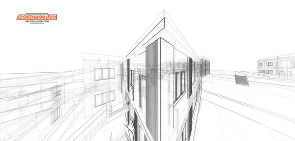 Mimari, herhangi bir amaç için büyük tasarım. 3d illüstrasyon mimari kentsel şehir modern bina perspektif soyut arka plan. Kentsel bina vektör illüstrasyon. — Stok Vektör