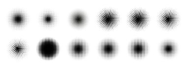 12. YarıTonlama Çemberi Büyük Set. Popart grange klipsi. Soyut yarım tonlu daire vektörü. Beyaz arkaplan vektörü üzerinde yarım ton daire noktalarının sanatsal sanat tasarımı.