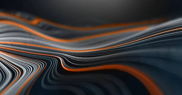 Liquid lines pattern. Wave shape pattern colorful music digital lines. Black background with orange and white flow.