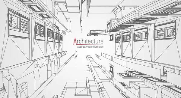 Achtergrond van de architectuurlijn. Constructie schets vector abstract. Moderne stad 3d project. Technologie geometrisch raster. Wire blauwdruk huis. Digitale architect innovatie wireframe. — Stockvector