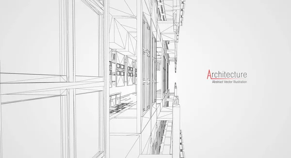 Sfondo linea di architettura. Costruzione costruzione schizzo vettore astratto. Città moderna progetto 3d. Tecnologia griglia geometrica. Una casa di cianografie. wireframe innovazione architetto digitale. — Vettoriale Stock