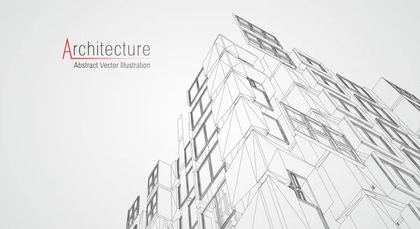 Mimarlık geçmişi var. Çizim vektörü özeti oluşturuyorum. Modern şehir 3D projesi. Teknoloji geometrik ızgarası. Kablo planlama evi. Dijital mimari yenilik kablo çerçevesi. — Stok Vektör