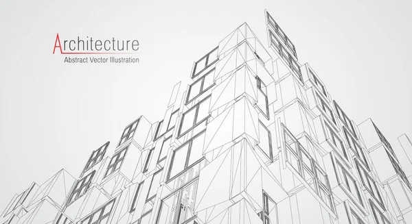 Achtergrond van de architectuurlijn. Constructie schets vector abstract. Moderne stad 3d project. Technologie geometrisch raster. Wire blauwdruk huis. Digitale architect innovatie wireframe. — Stockvector