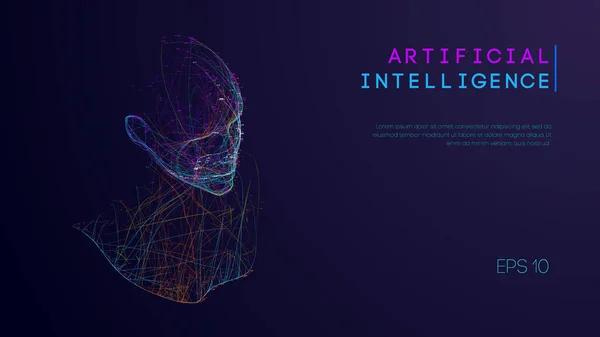 Ai digitales Gehirn. Künstliche Intelligenz. Menschlicher Kopf in der digitalen Roboter-Computer-Interpretation. Wireframe-Kopfkonzept. — Stockvektor