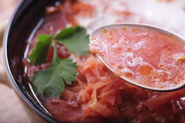 Ekşi Krem ve siyah ekmek ile aromatik çorba.