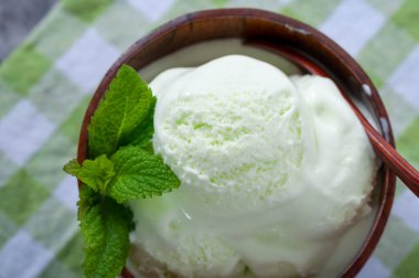 Soğuk yaz tatlısı. Kivili sütlü dondurma. Dondurma meyvesi.