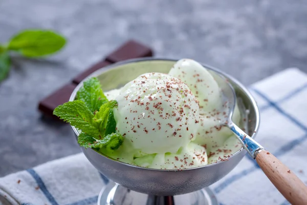 Cold summer dessert. Milk ice cream with kiwi. Ice cream fruit