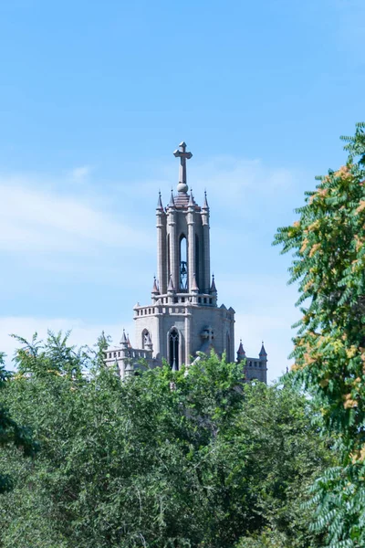 Igreja Católica Tashkent Quadro Vegetação Edifício Arquitetônico Igreja Templo Católico — Fotografia de Stock