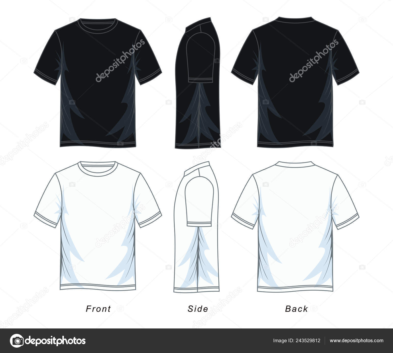 Men's Short Sleeve Neck Shirt Templates Front Side Back Views Stock ...