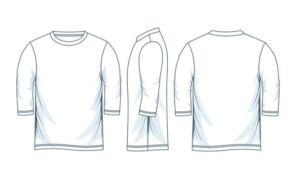 Men's three-quarter sleeves t-shirt templates, views. Vector illustration. 