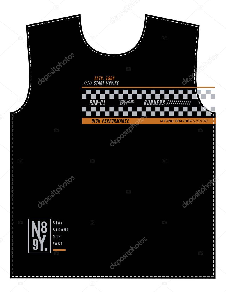 Runner typography design with a background of black color cloth samples, vector image illustrator