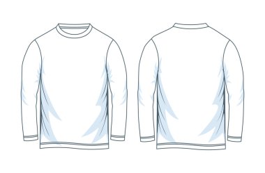 Erkekler uzun kollu yuvarlak boyun t-shirt şablonları, ön ve geri sayısı. Vektör çizim. 