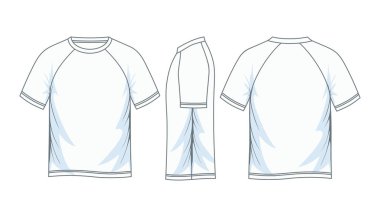Erkekler kısa kollu raglan t-shirt şablonları, ön, yan ve arka sayısı. Vektör çizim. 
