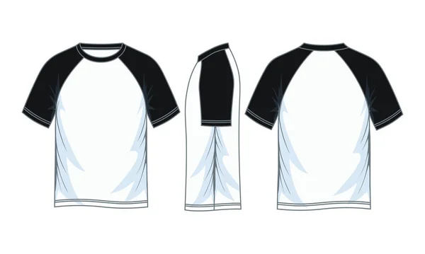 Camisetas Raglán Manga Corta Para Hombre Vistas Frontal Lateral Posterior — Vector de stock
