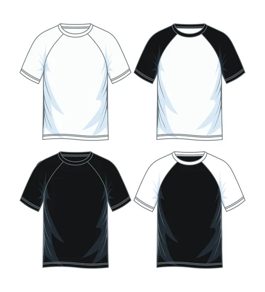男人的短袖拉格朗 T恤模板 前面的意见 向量例证 黑白变种 — 图库矢量图片