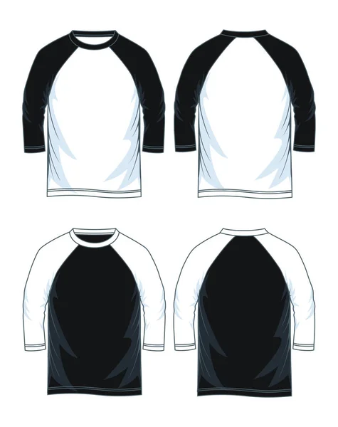 Mangas Masculinas Três Quartos Raglan Shirt Modelos Vista Frontal Traseira — Vetor de Stock