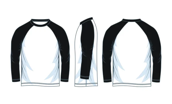 Men Long Sleeves Raglan Shirt Templates Front Side Back Views — Stock Vector