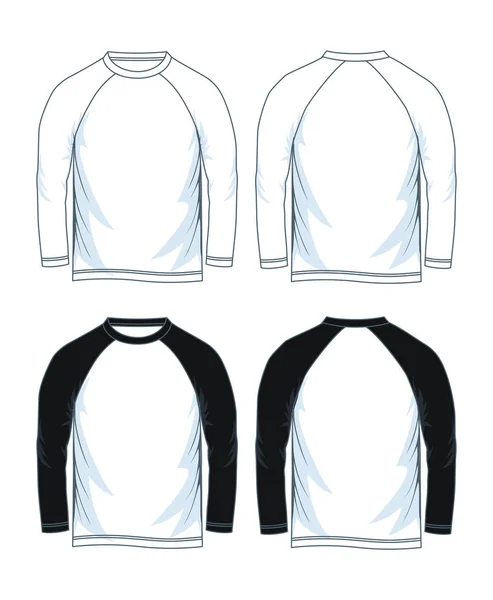 Erkekler uzun kollu raglan t-shirt şablonları, ön ve arka sayısı. Vektör çizim. 