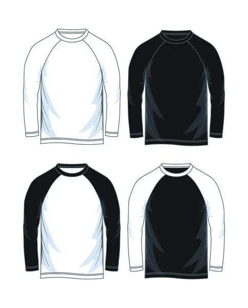 Mannen Lange Mouwen Raglan Shirt Sjablonen Front Views Vectorillustratie Zwart — Stockvector