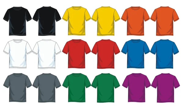 Men Short Sleeve Shirt Templates Front Back Views Vector Illustration — Stock Vector