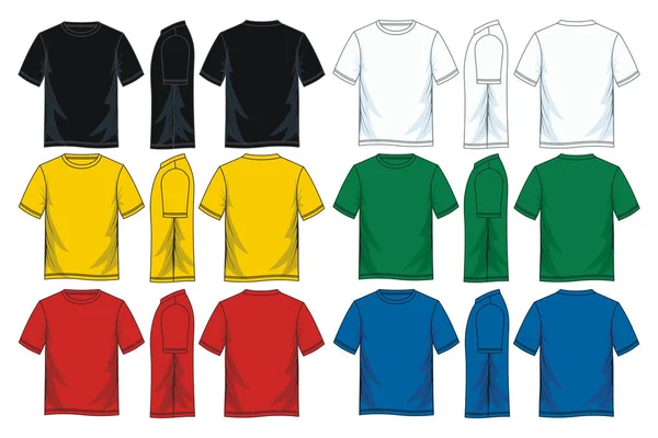 Templat Shirt Lengan Pendek Pria Depan Samping Dan Belakang Tampilan - Stok Vektor