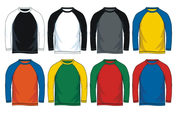 Maniche Lunghe Uomo Raglan Modelli Shirt Girocollo Vista Frontale Illustrazione — Vettoriale Stock