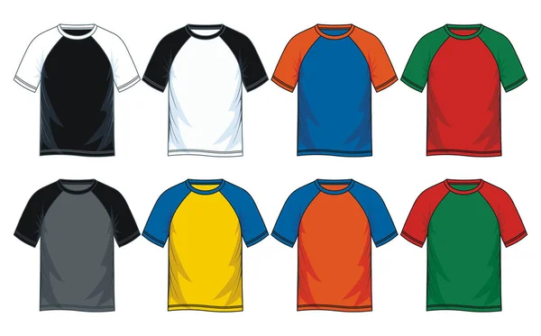 Hombres Manga Corta Raglan Plantillas Camiseta Vistas Frontales Ilustración Vectorial — Archivo Imágenes Vectoriales