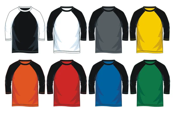 男人的四分之三袖子拉格朗圆领 T恤模板 向量例证 五颜六色的变种 — 图库矢量图片