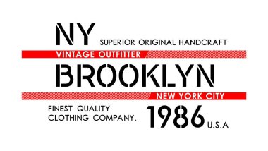 Ny Brooklyn Tipografi T shirt Grafik Baskı Casual, vektör resim illüstrasyon için