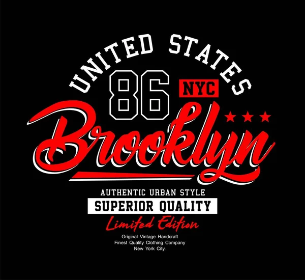 Typografia Nyc Brooklyn Shirt Graficzny Druk Casual Grafika Wektorowa Ilustracja — Wektor stockowy