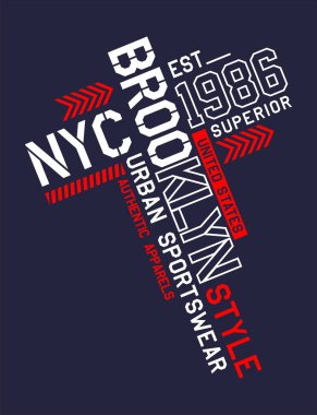 New York Brooklyn, tişört ve giysi tasarımı, desenli harfler, poster, vektörler.