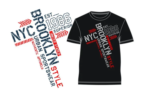 Nyc Brooklyn Typography Vector Illustration Print Shirt Front Back — 스톡 벡터